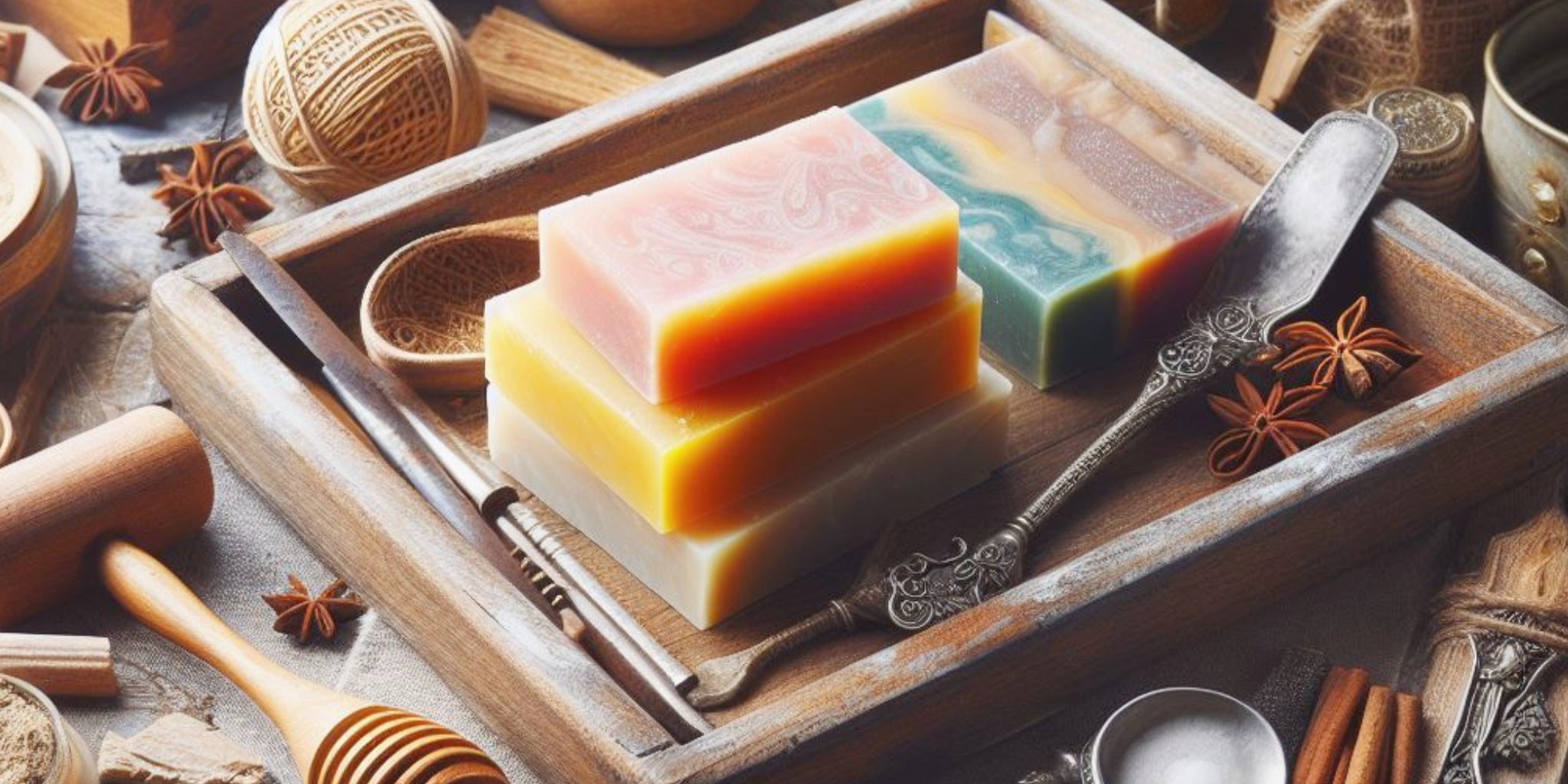 Handcrafted artisan soap stack, showcasing a variety of freshly made, luxurious soap