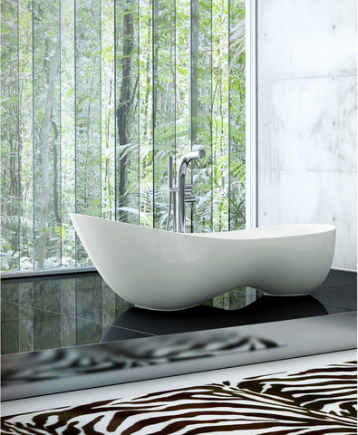SUNNY SHOWER Modern White Oval Glossy Acrylic Free Standing Bathtub 68 7/8"