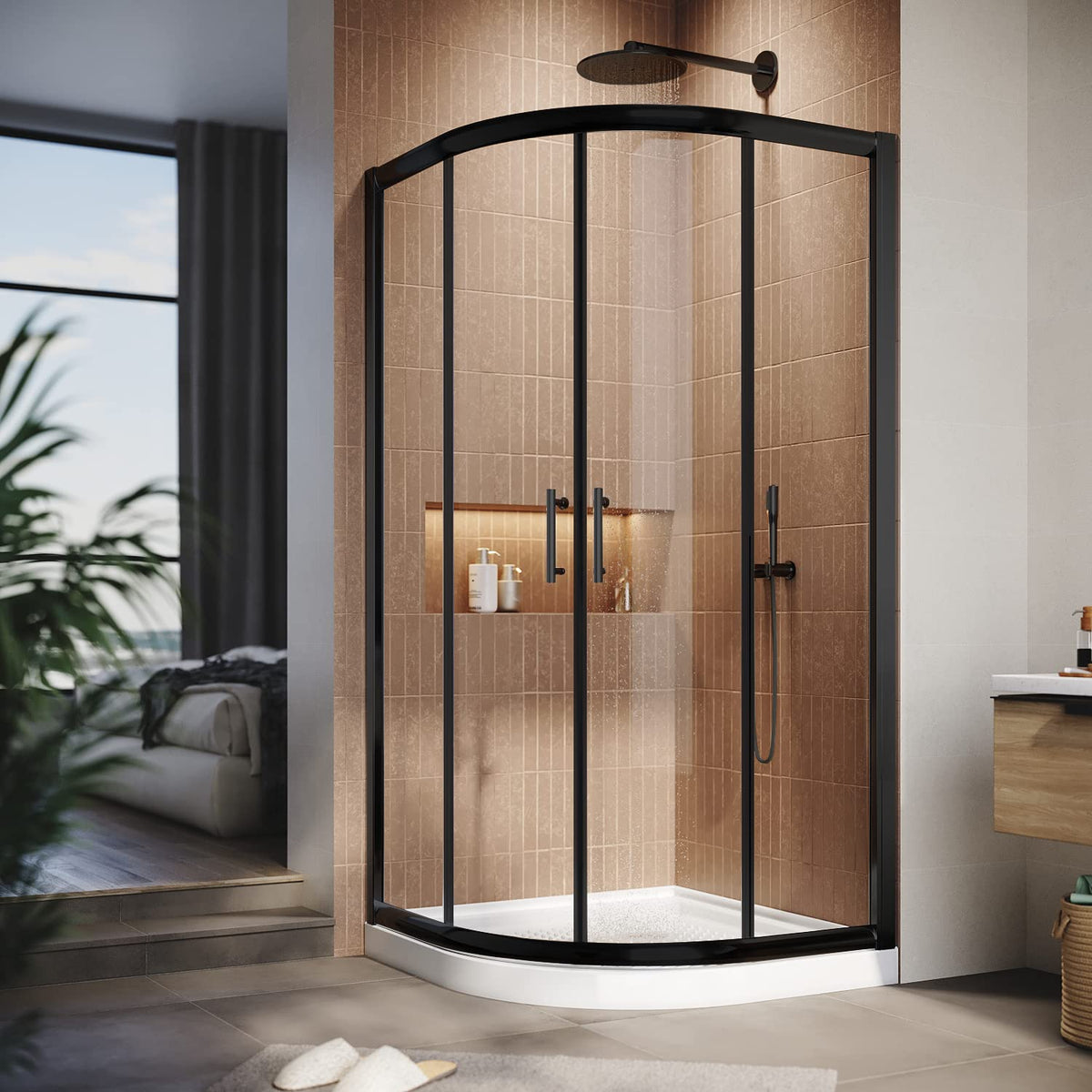 NusGear Walk-In Shower Wall, Modern Walk-In Shower Partition with ESG  Glass, Heavy Duty Aluminum Frame Support, Shower Screen for Walk-in  Bathroom, Black (34.6-35.4) x 76.8 (W x H) 