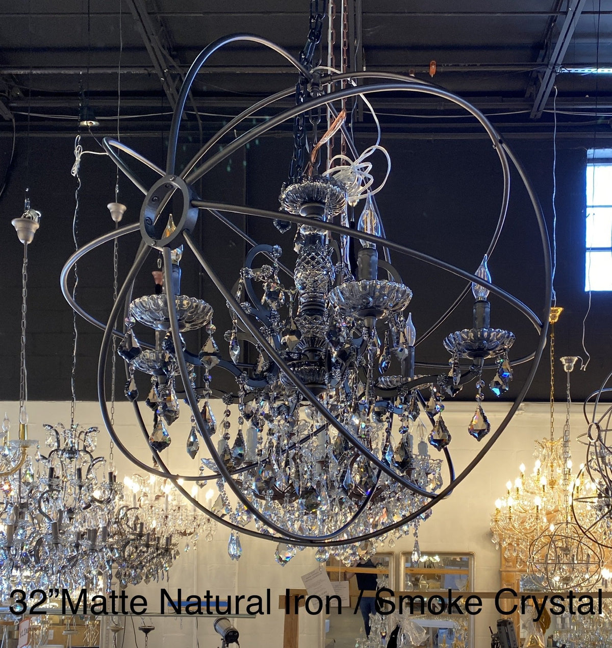 iron orb crystal chandelier