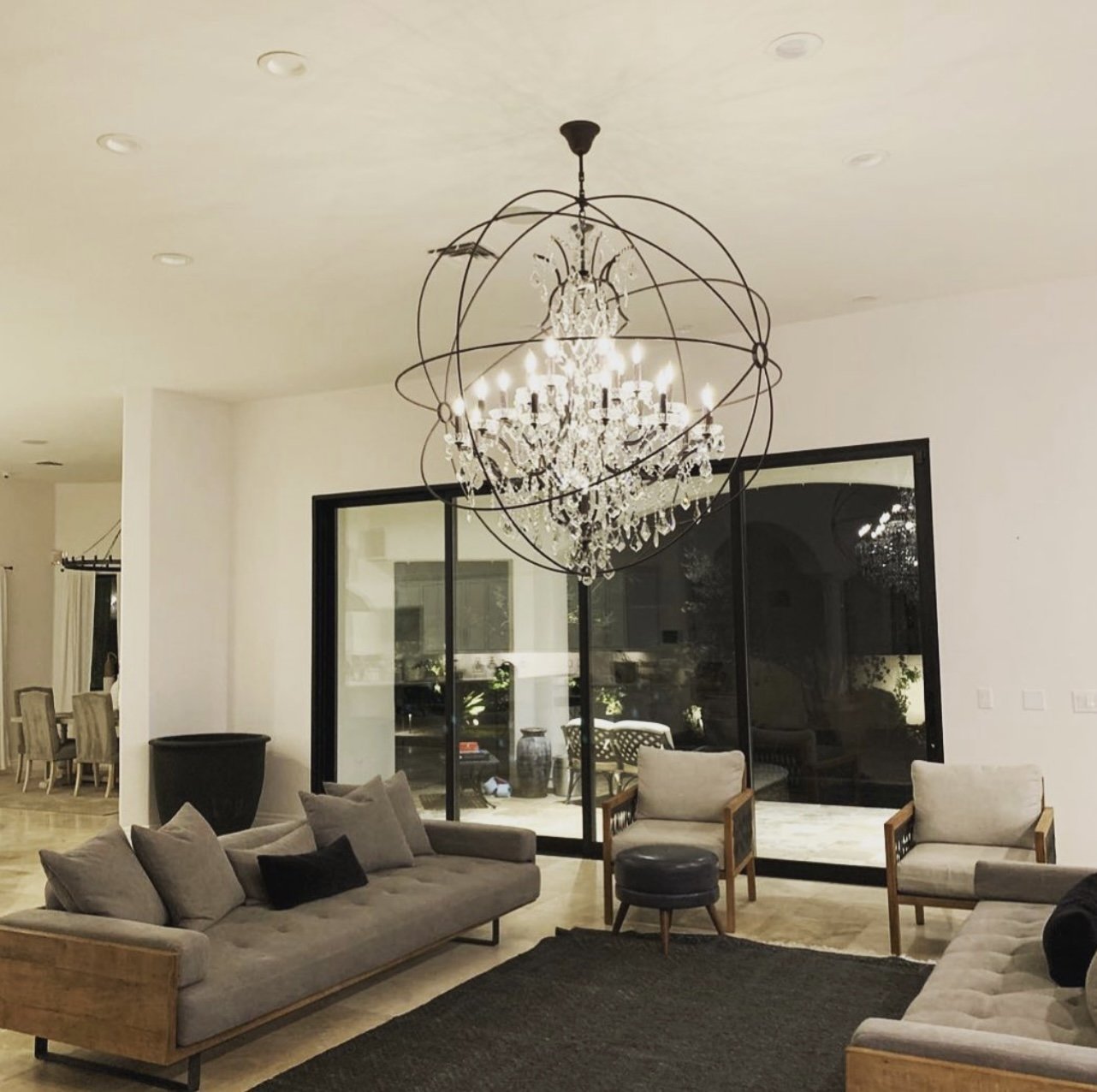 Lacquered Brass MN Iron Orb Crystal Chandelier