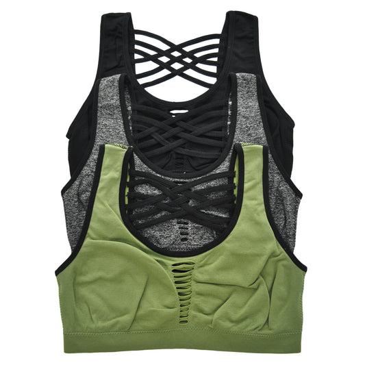 Angelina Wire-Free Sports Bra Cross-Back 3P