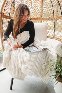 Chilly Days Faux Fur Ruched Blanket IVORY