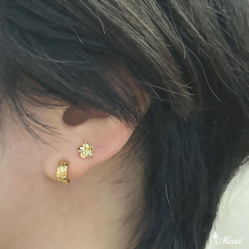 14K Gold] Petite Plumeria Flower Pierced Earring[Made to order