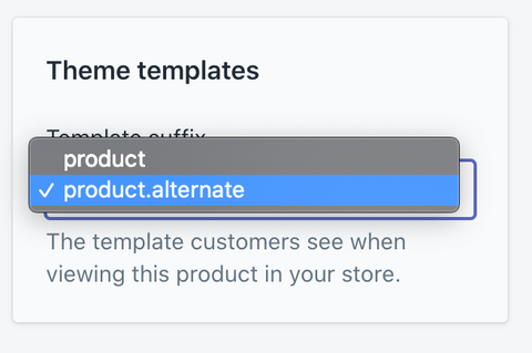 Screenshot showing theme templates panel in Shopify