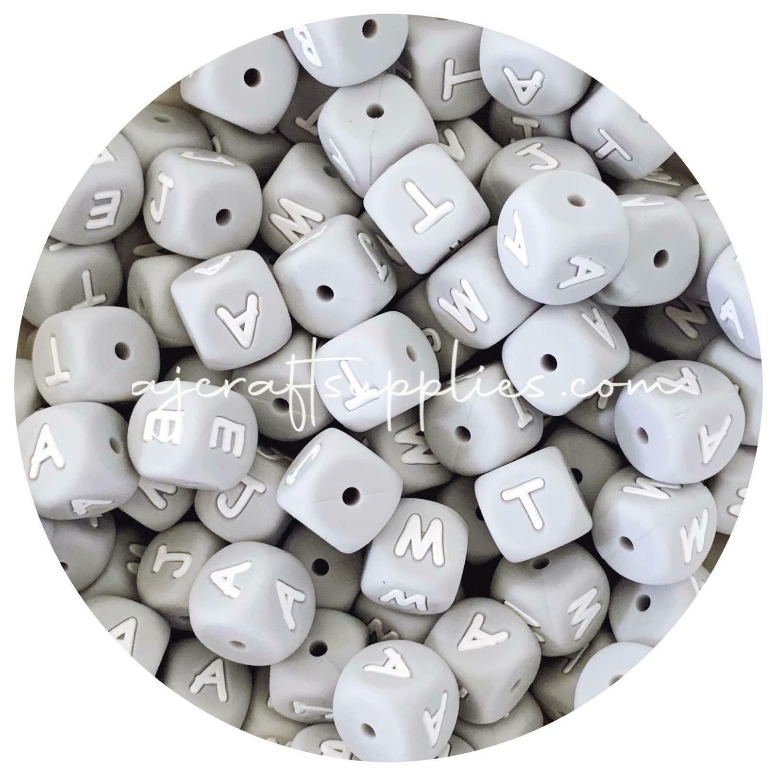 50x mixed WHITE silicone letter beads alphabet names DIY kids bag tag  keyrings