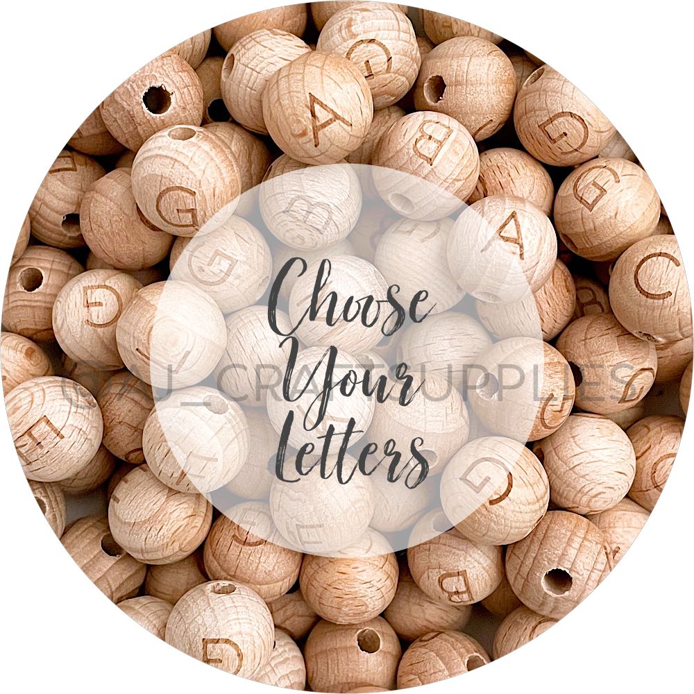 20mm round Beech Wooden Letter Beads MIXED PACK - 50 beads - AJ Craft  Supplies