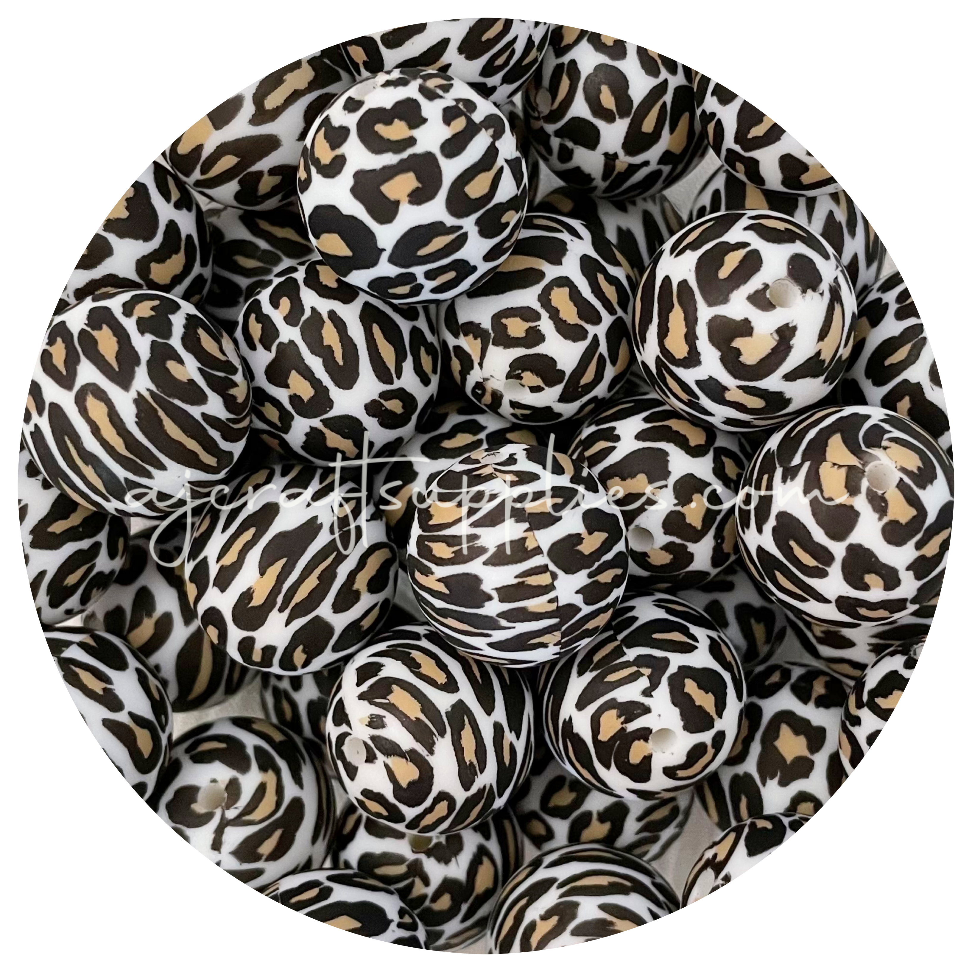 5 silicone beads SNOW LEOPARD print 19mm round keyring lanyard supplies 20mm - Photo 1 sur 1