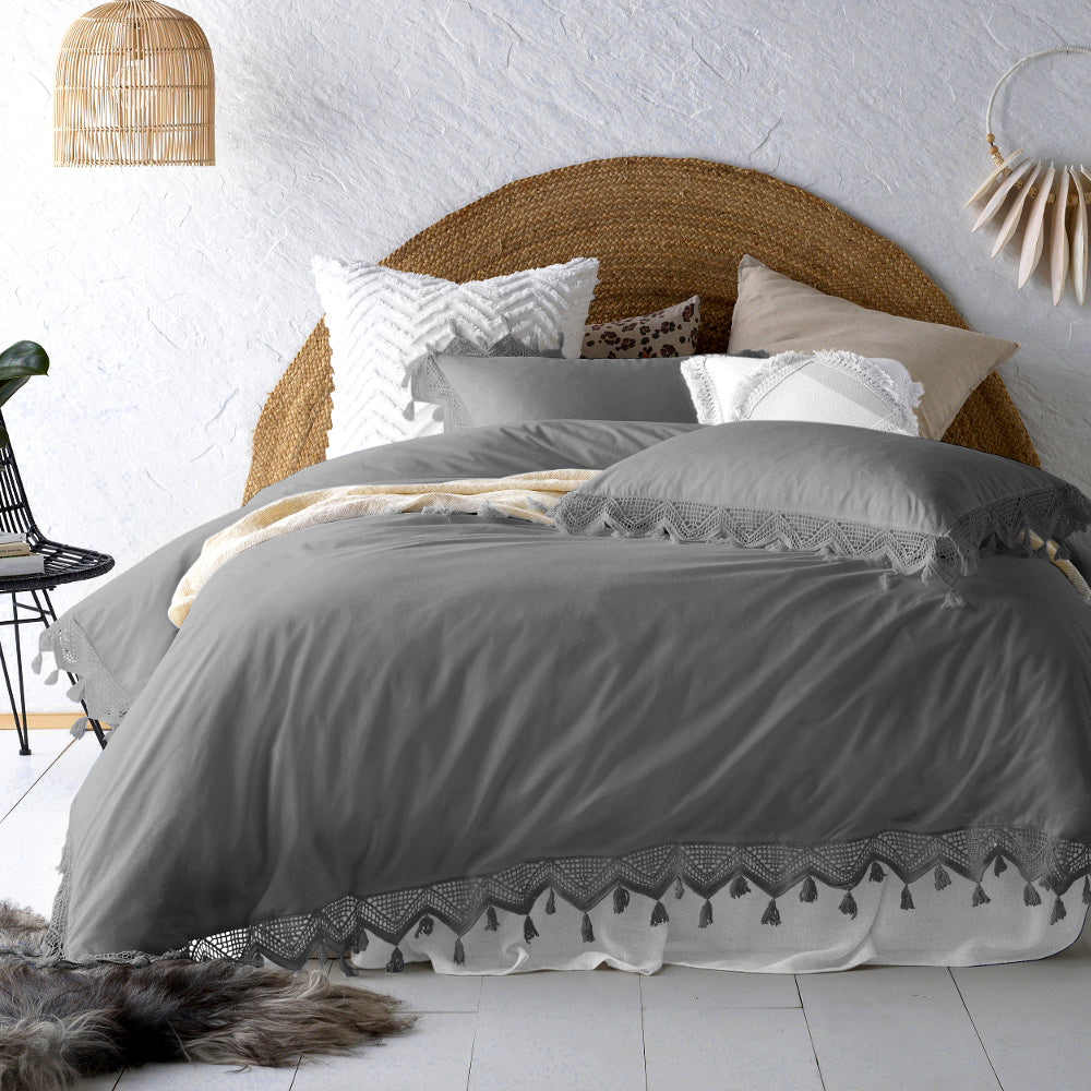 grey tassel duvet cover