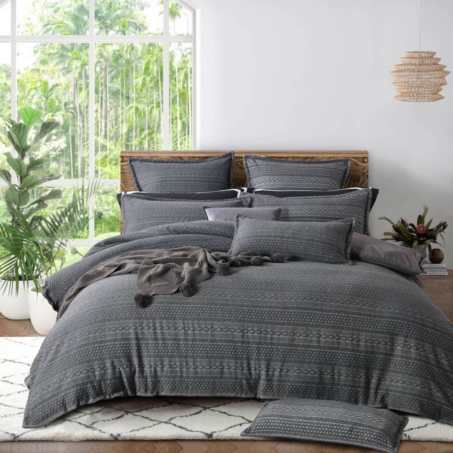 Ivy Charcoal Quilt Cover Set My Linen Corner