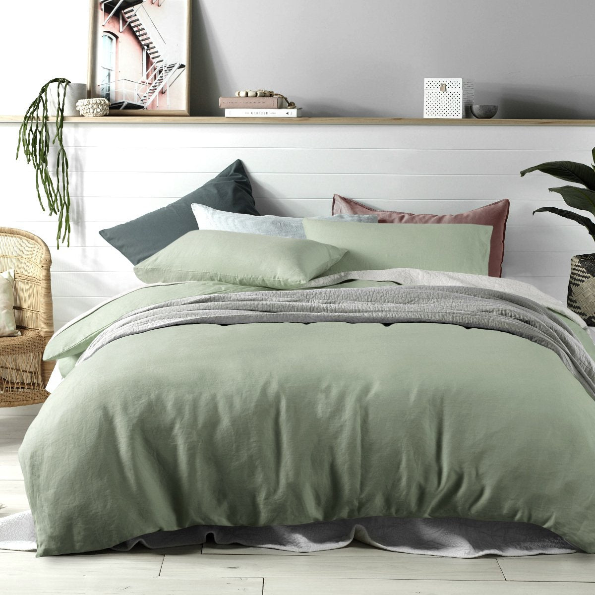 Sage Green Vintage 100 Linen Quilt Duvet Cover Set My Linen