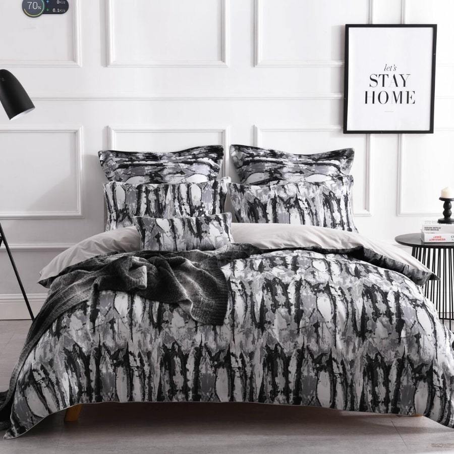 Marble Jacquard Black Quilt Duvet Cover Set My Linen Corner