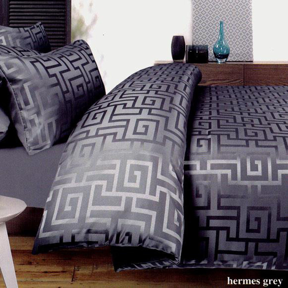 Greek Key Charcoal Grey Quilt Cover Set My Linen Corner