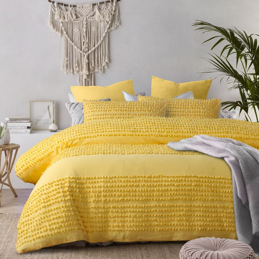 mustard tufted quilt cover