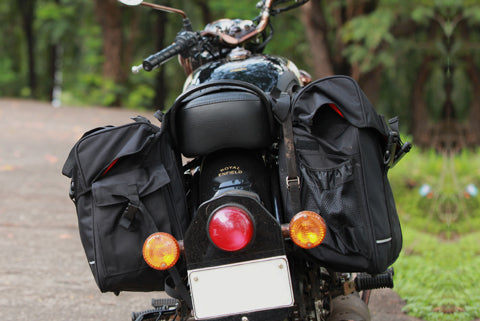 Brown leather side bag for Royal Enfield  skinshiftfr