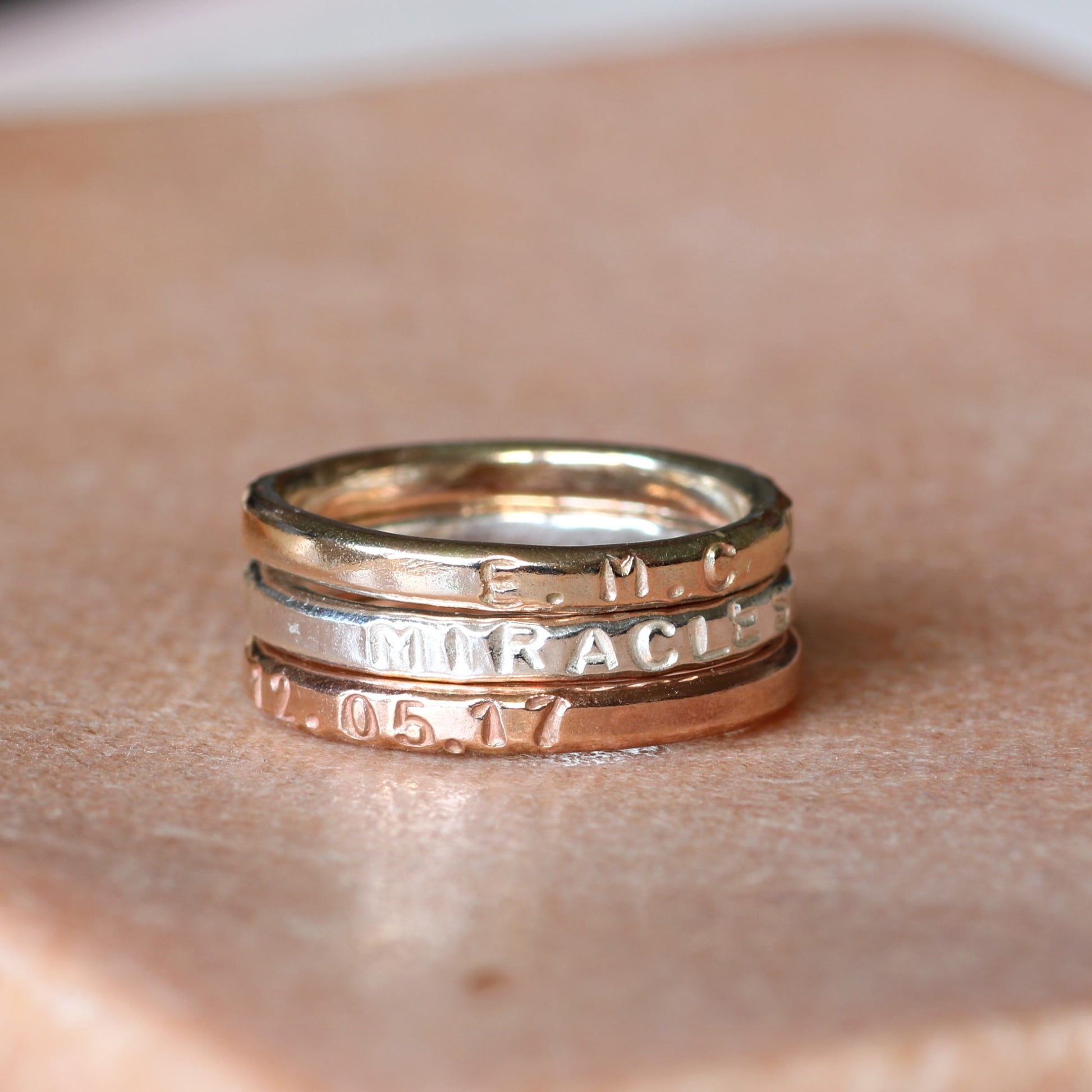 9kt Gold Personalised Rings Stack