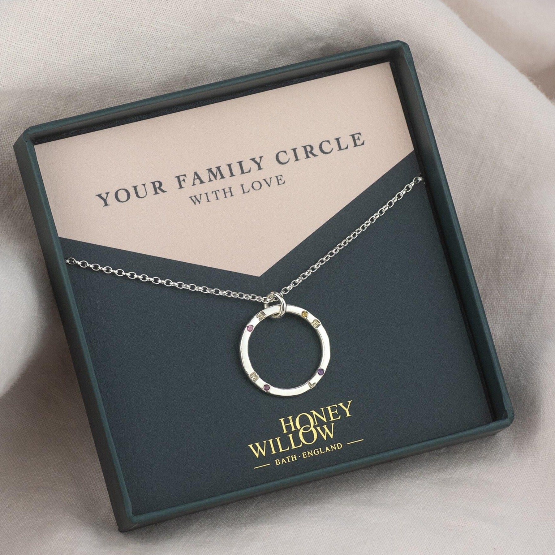 Gold Plated Family Circle Necklace with Hanging Family Tree - MYKA
