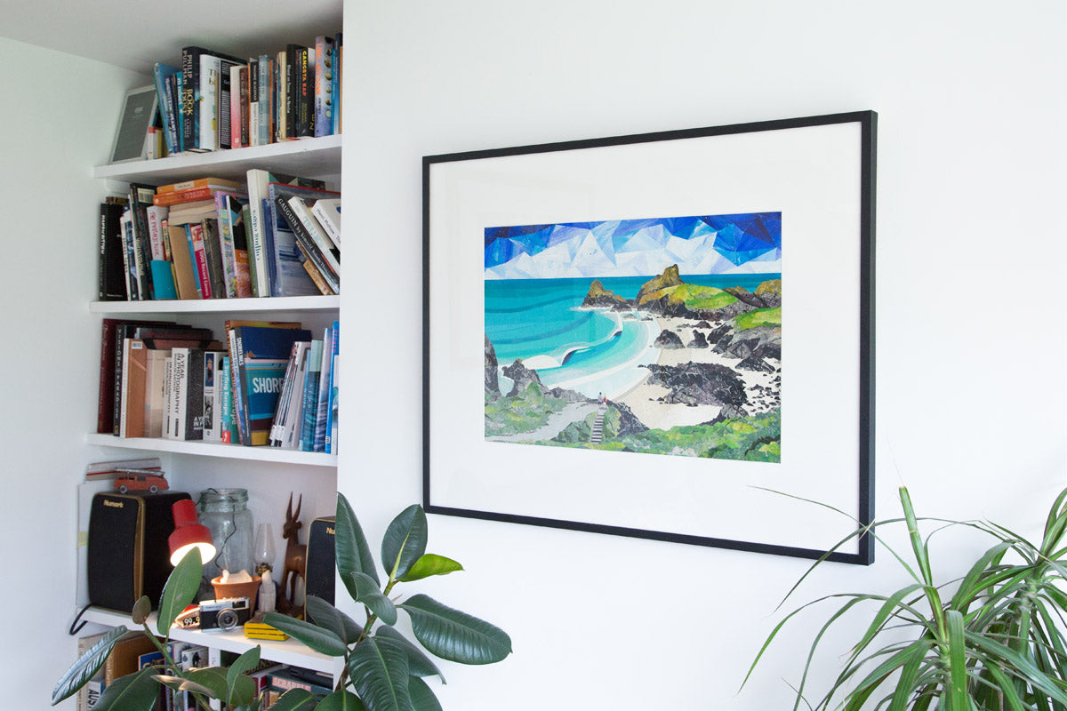 Kynance Cove Cornwall, framed collage by artist Laurie McCall