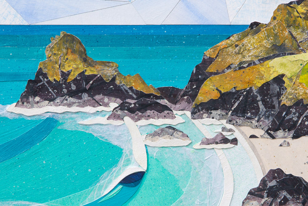 Detail of 'Kynance Cove' collage by Cornish artist Laurie McCall