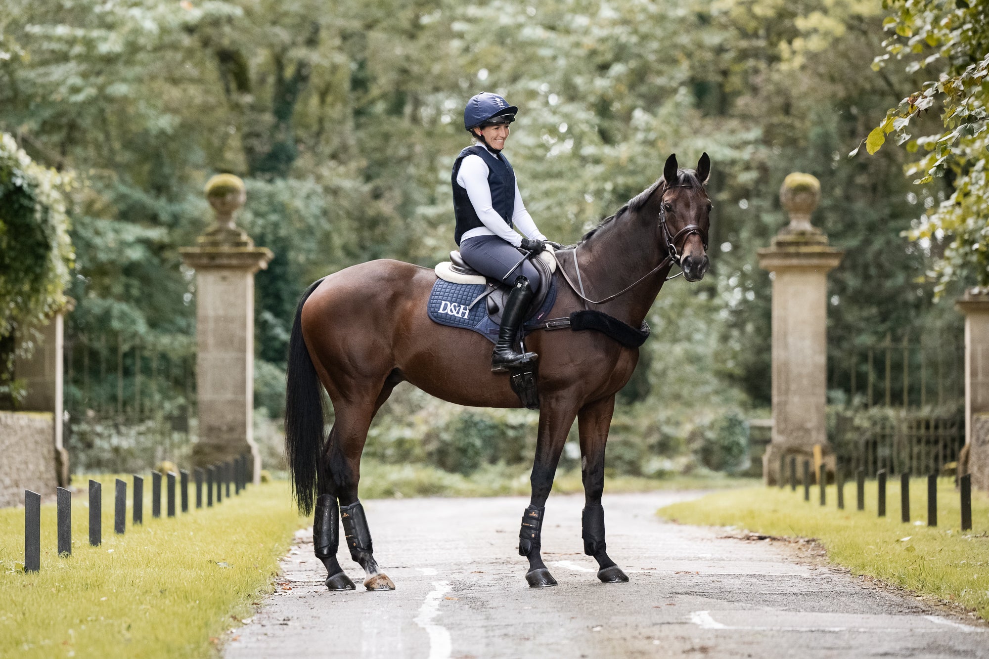 Laura Collett wearing MotionAir on a bay horse