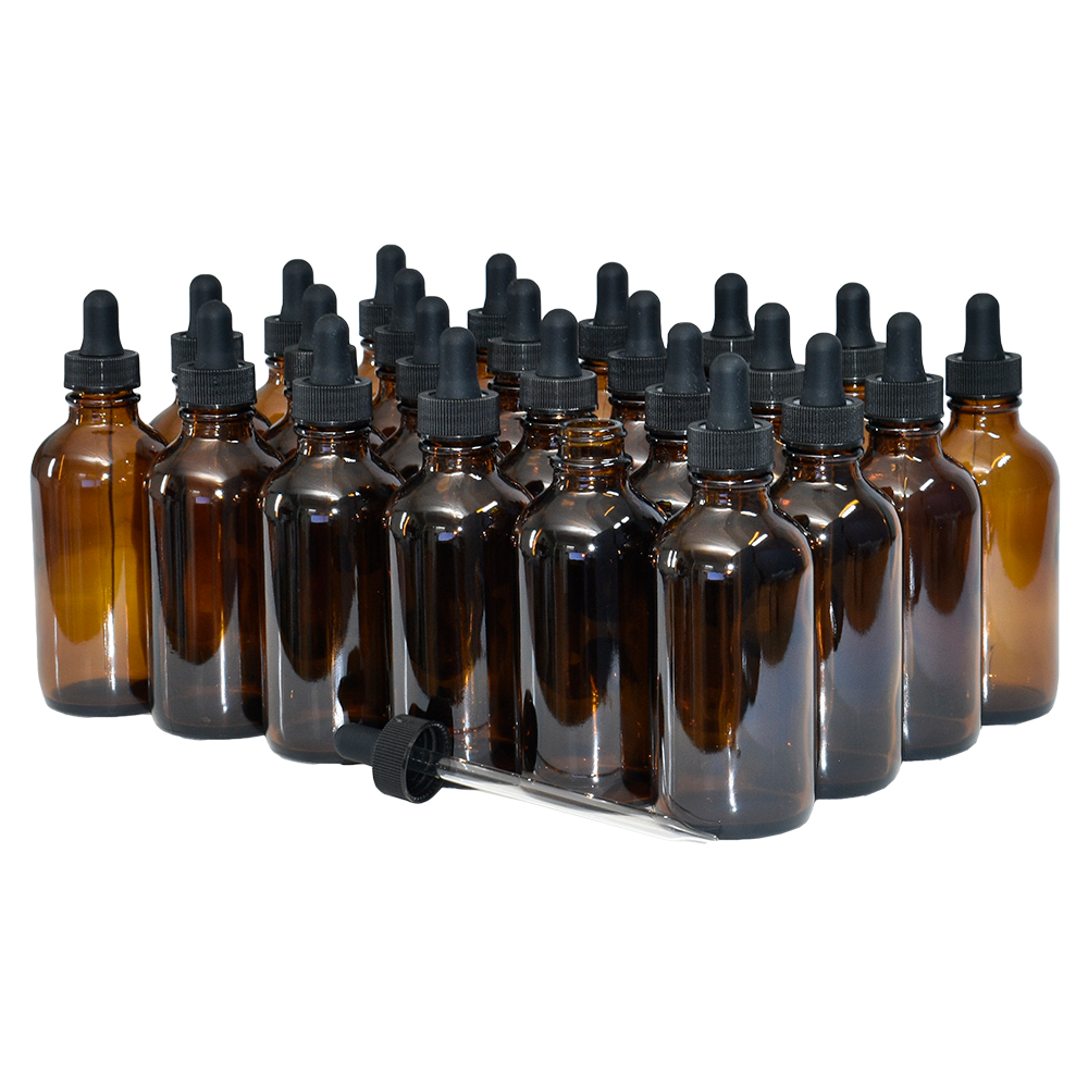 Amber Glass Boston Round Bottle with Graduated Measurement Glass Dropper (12 Pack), Size: 2 oz