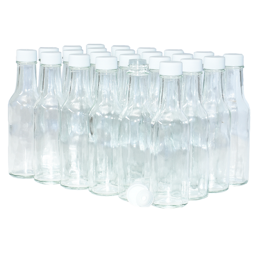 5 oz. Clear Glass Hot Sauce Bottle with White Unlined Cap and Orifice Reducer (24/414) (V1)-24 (V1)