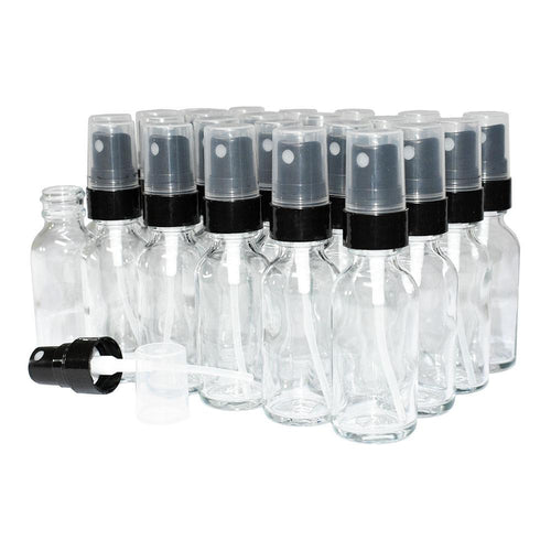 1 oz. Clear Boston Round with Black Fine-Mist Sprayer (Smooth) (.16 ml Per Spray) (20/400) (V4) (V20)