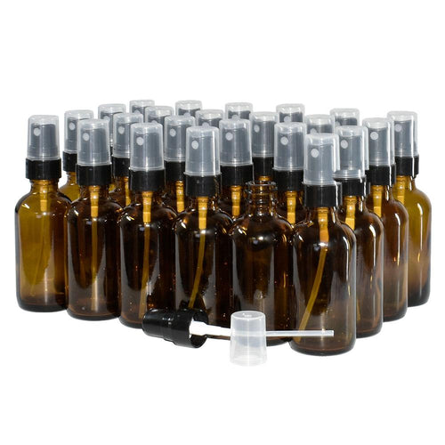 2 oz. Amber Boston Round with Black Fine-Mist Sprayer (.1 ml Per Spray) (20/400) (V4) (V15)