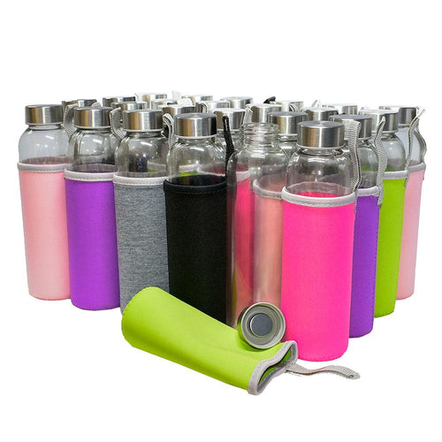 18 Oz. Glass Bottle w/Color Silicone Sleeve