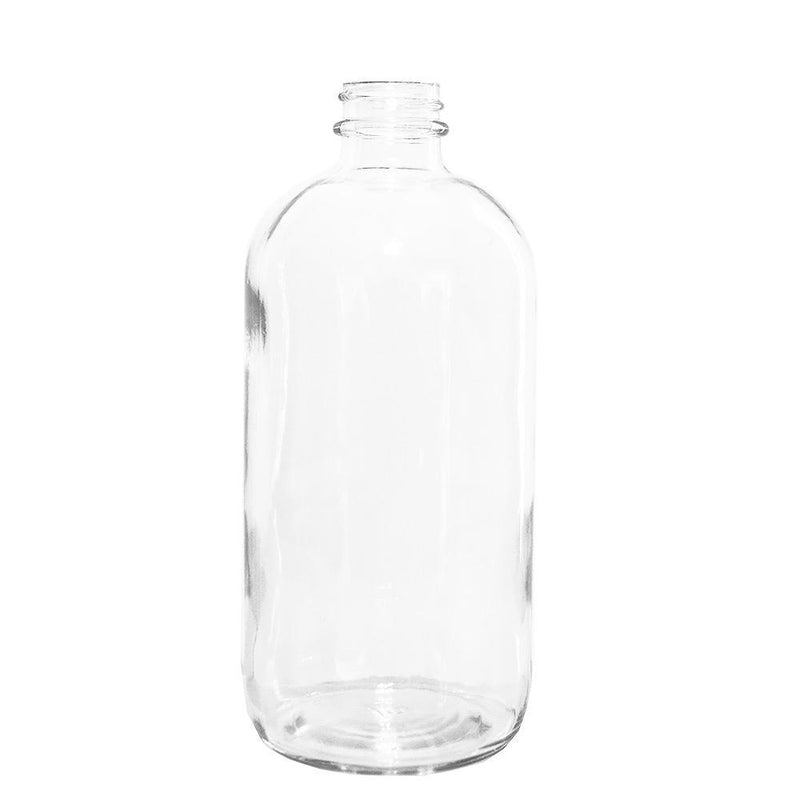 Pallet of 1080 - 16 oz. Clear Boston Round with Black Poly Cone Cap (28/400) (V4) (V5)-Glass Bottle Outlet