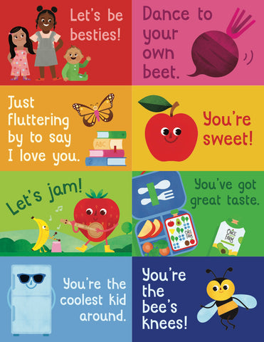 printable lunchbox notes - 8 designs featuring once upon a farm fruits and veggie characters