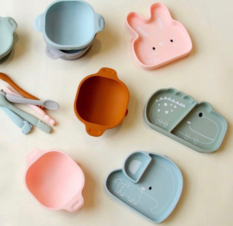 various bowls, plates, and utensils for babies from Loulou Lollipop