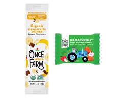 Once Upon a Farm Refrigerated Oat Bar and Tractor Wheel bar wrappers