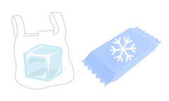 illustrations of an ice pack and a bag of dry ice
