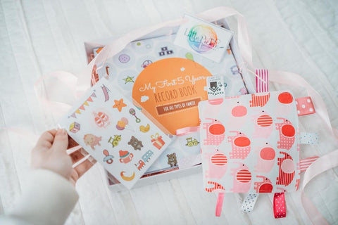 Gift set, featuring a first 5 years record book, stickers, and more by Little Pickle Memories 