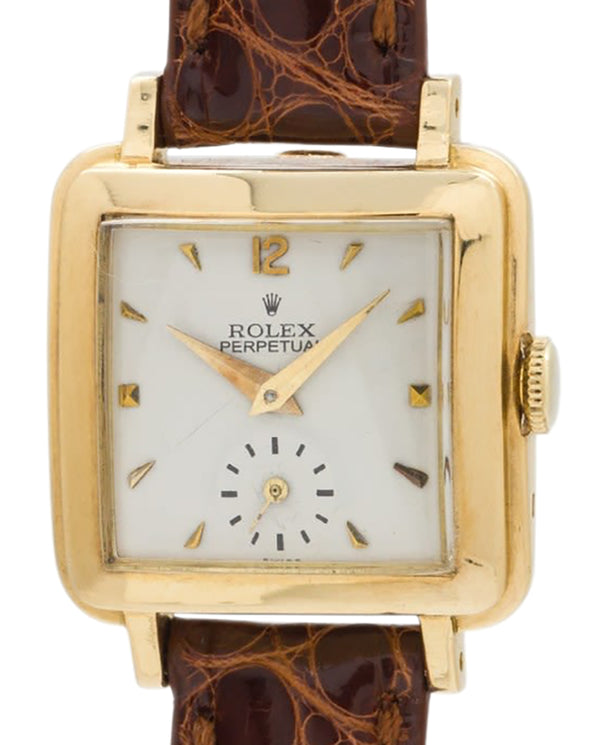 Rolex Vintage Circa 1946 Yellow Gold Silver Dial Gold Baton Hands Automatic  6548 KTJT4P - Beverly Hills Watch Company