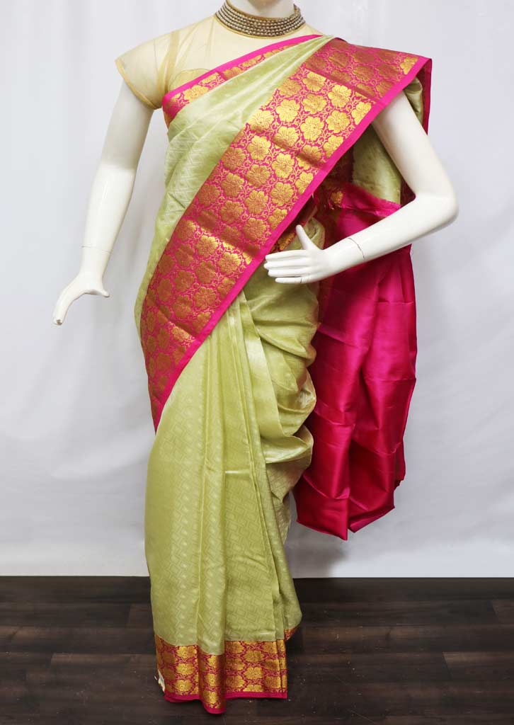 Cardamom Color With Pink Kanchipuram Silk Saree 9ka2519
