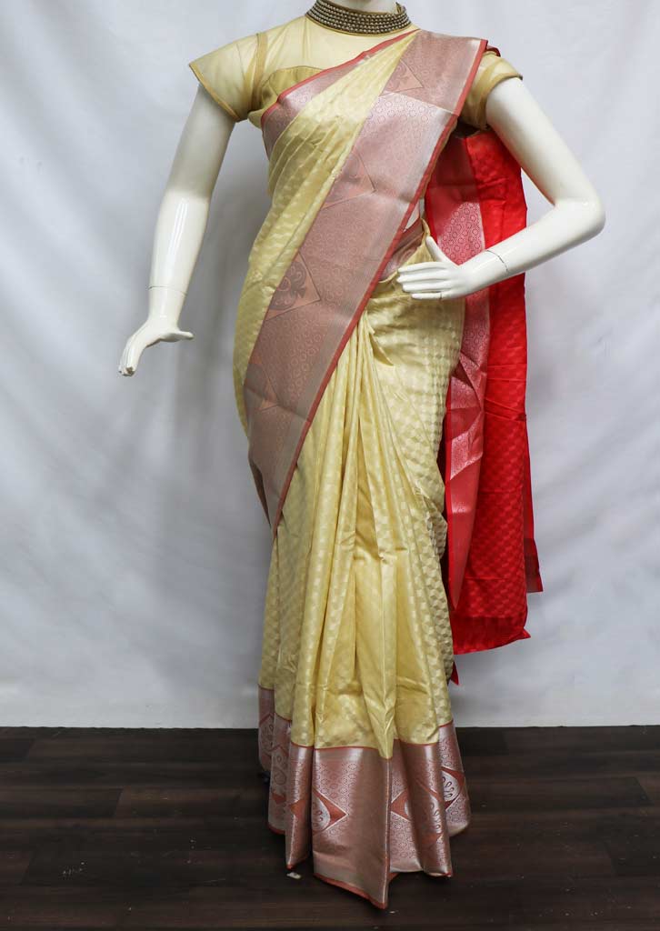 Half White Semi Silk Saree Fz