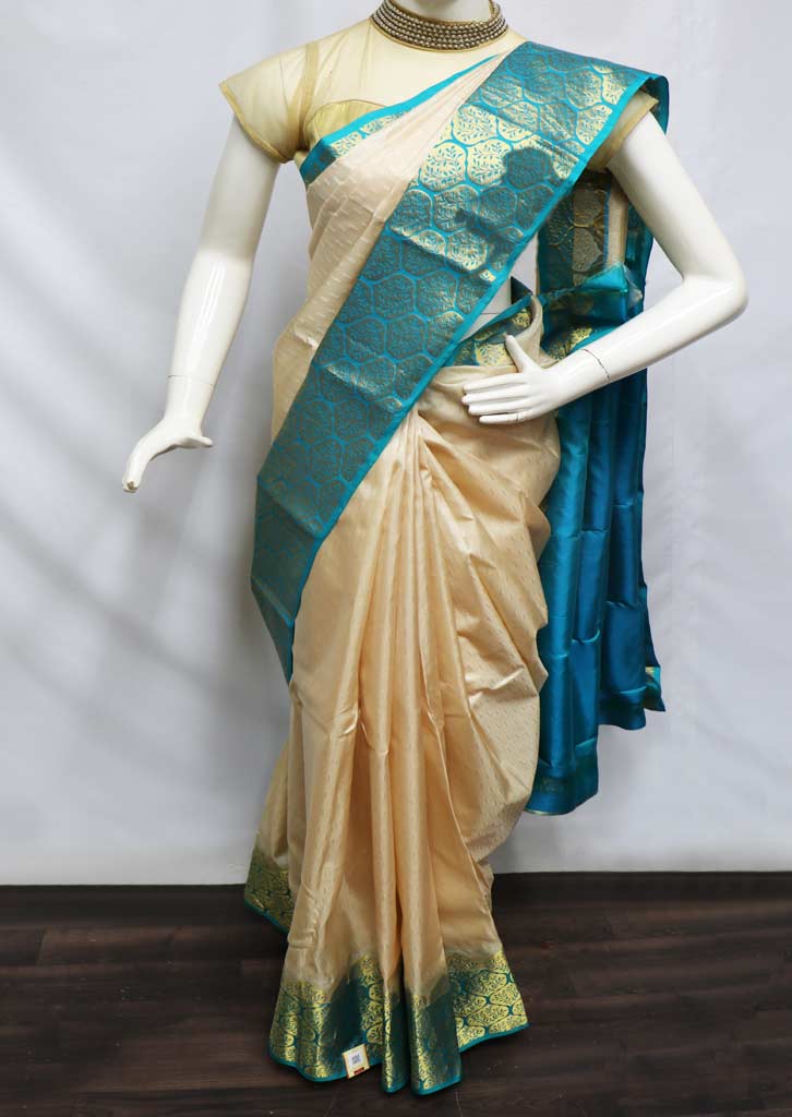 Women S Clothing Peacock Blue Gold Kanchipuram Silk Traditional Indian Wedding Saree Border Clothing