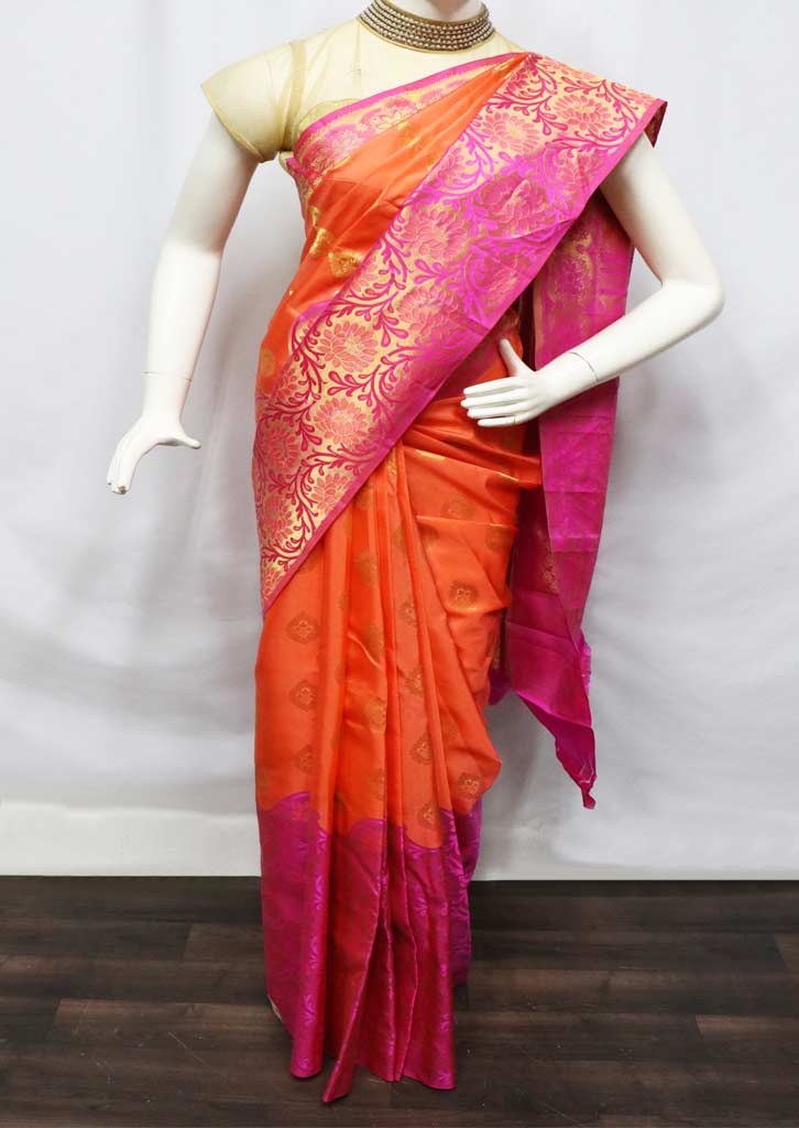 Orange With Pink Kanchipuram Silk Saree Fv3348