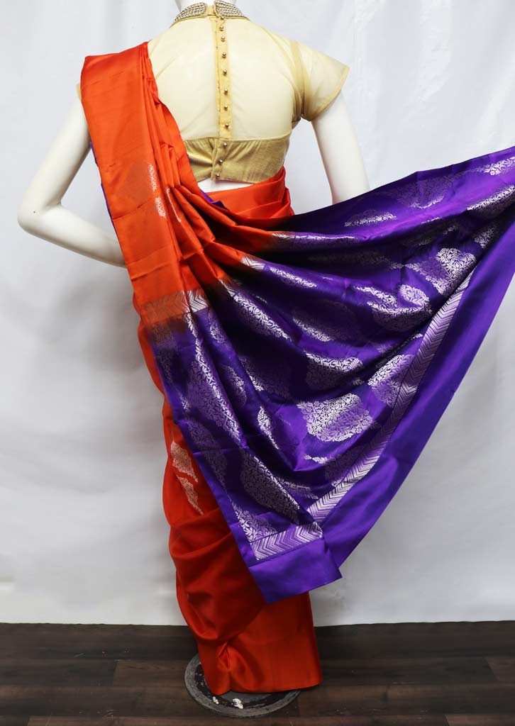 Orange With Purple Soft Silk Saree Fu