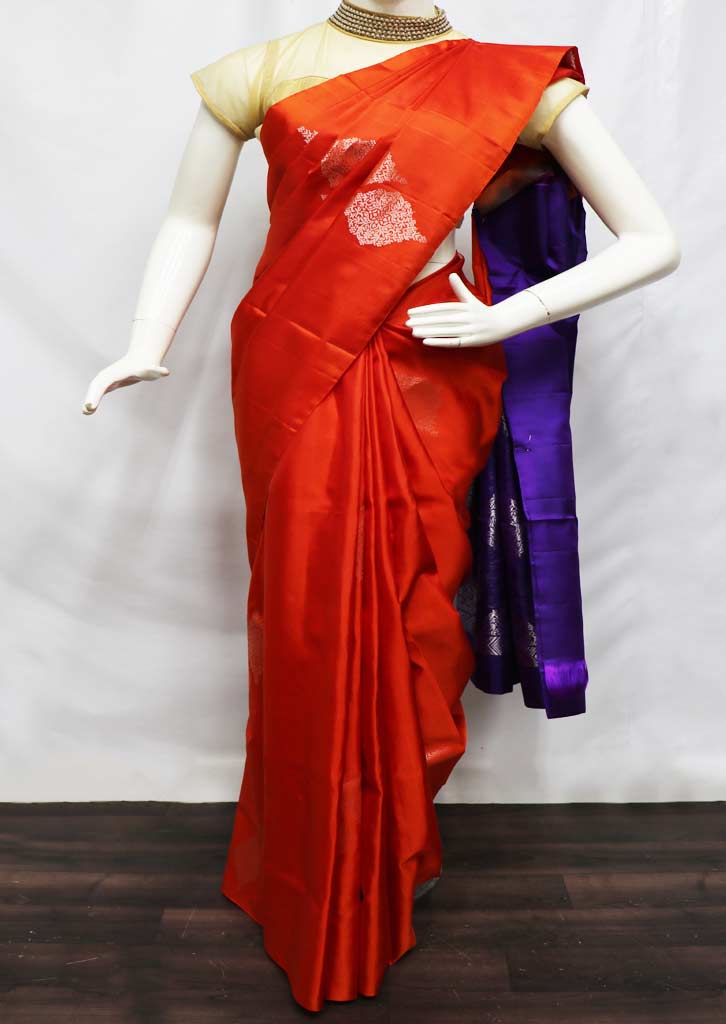 Orange With Purple Soft Silk Saree Fu