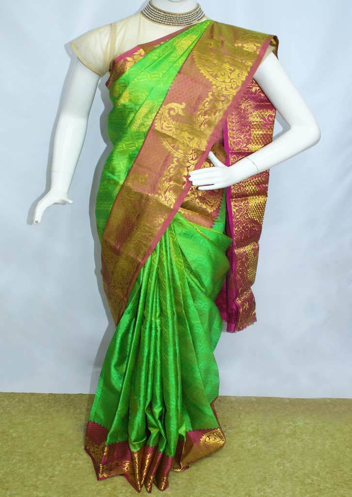 Parrot Green With Pink Kanchipuram Silk Saree Fi16708 - 