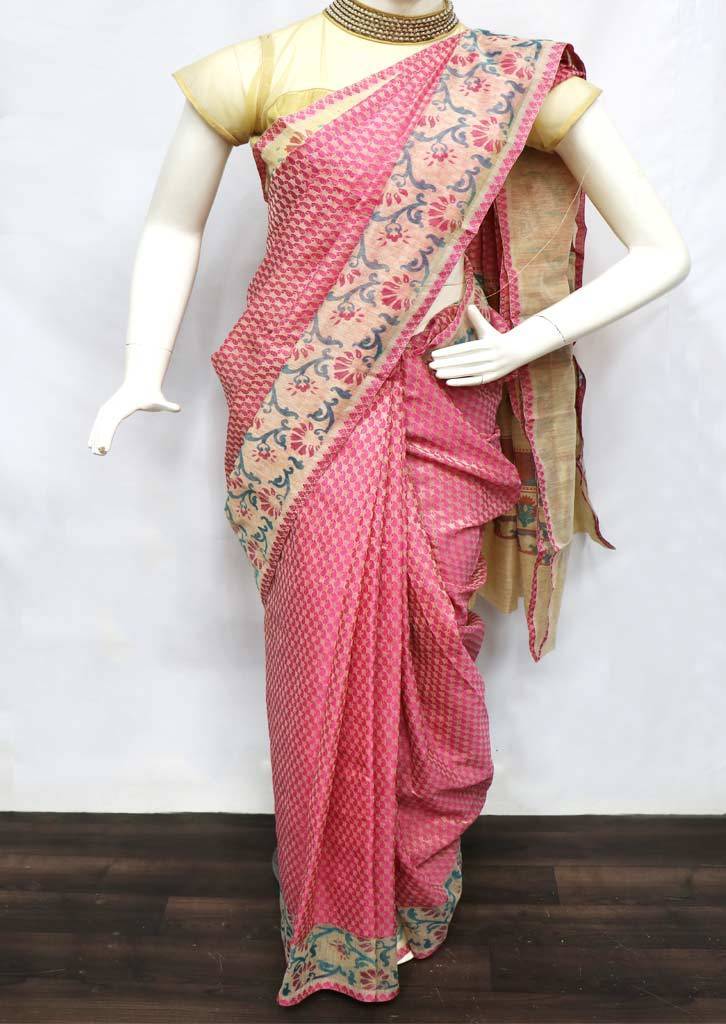 pink with sandal saree