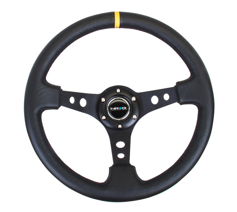Image of NRG Reinforced Steering Wheel (350mm / 3in. Deep) Blk Leather - RST-006BK-Y