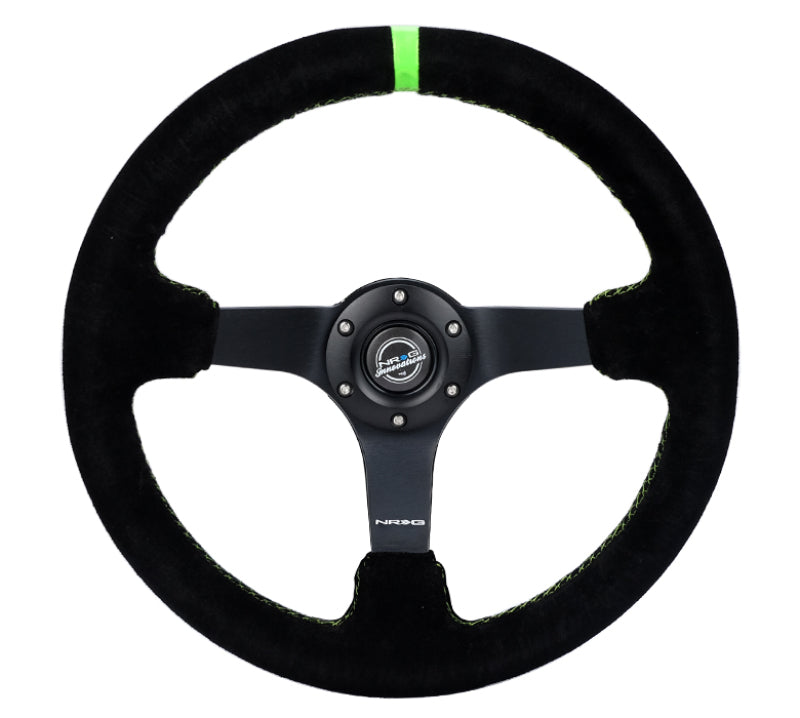 Image of NRG Reinforced Steering Wheel 350mm/3in. Deep Blk Suede/ Neon Green - RST-036MB-S-GN
