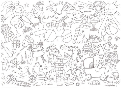 Torquay Toys colouring in sheet by Jenny Laidlaw