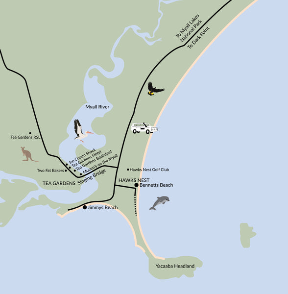 Tea Gardens and Hawks Nest Map