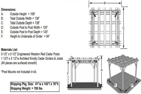 Outdoor Living Today - 10x10 Pergola with Retractable Canopy - Dimensions