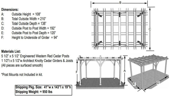 Outdoor Living Today - 10x16 Pergola with Canopy - Dimensions